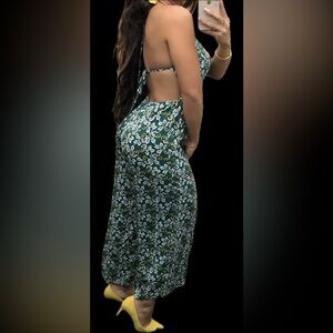 Floral Green Halter Romper